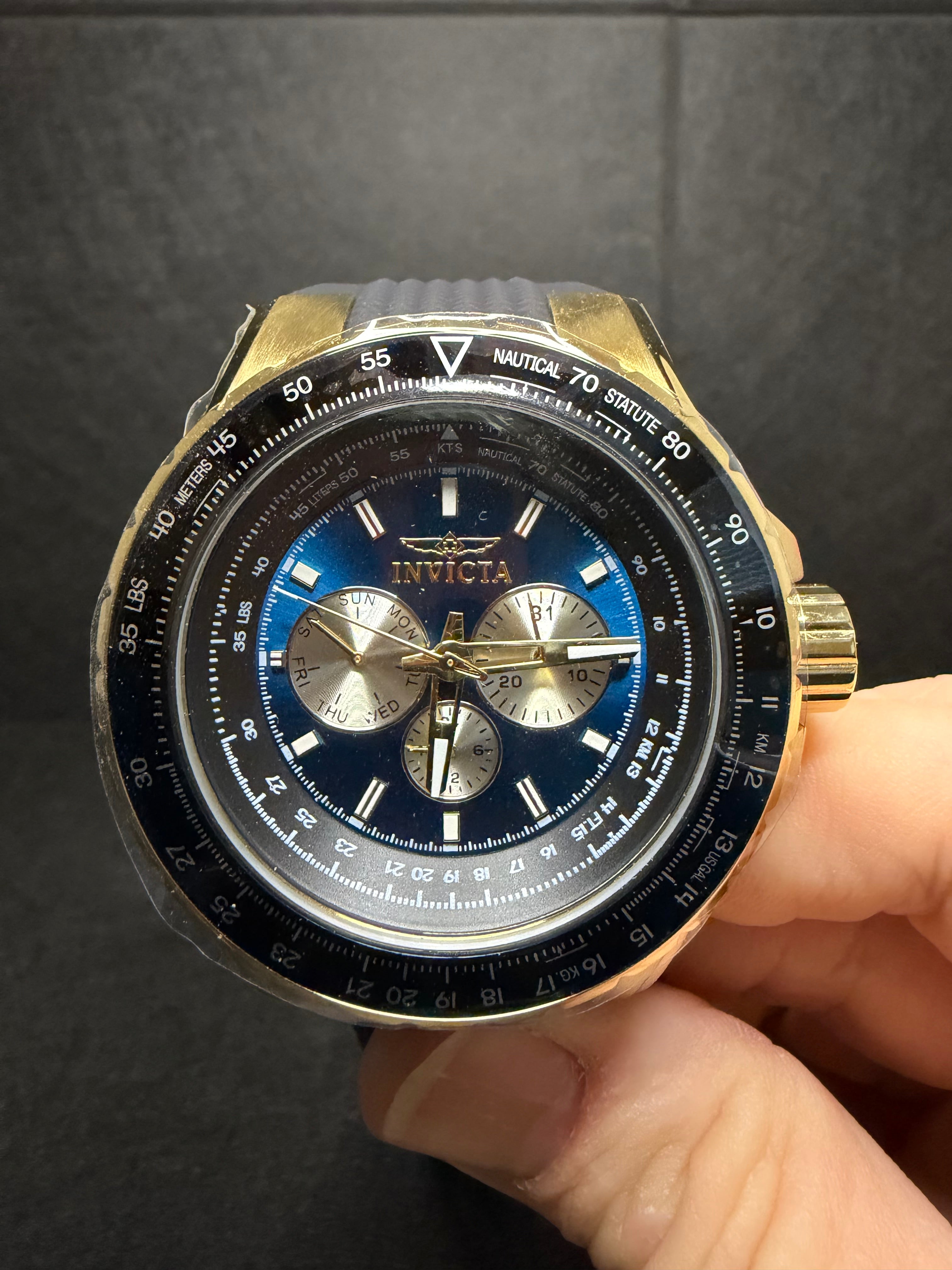 Invicta Aviator Men's 50mm Chronograph Quartz Blue Dial Gold Tone Watch 33031