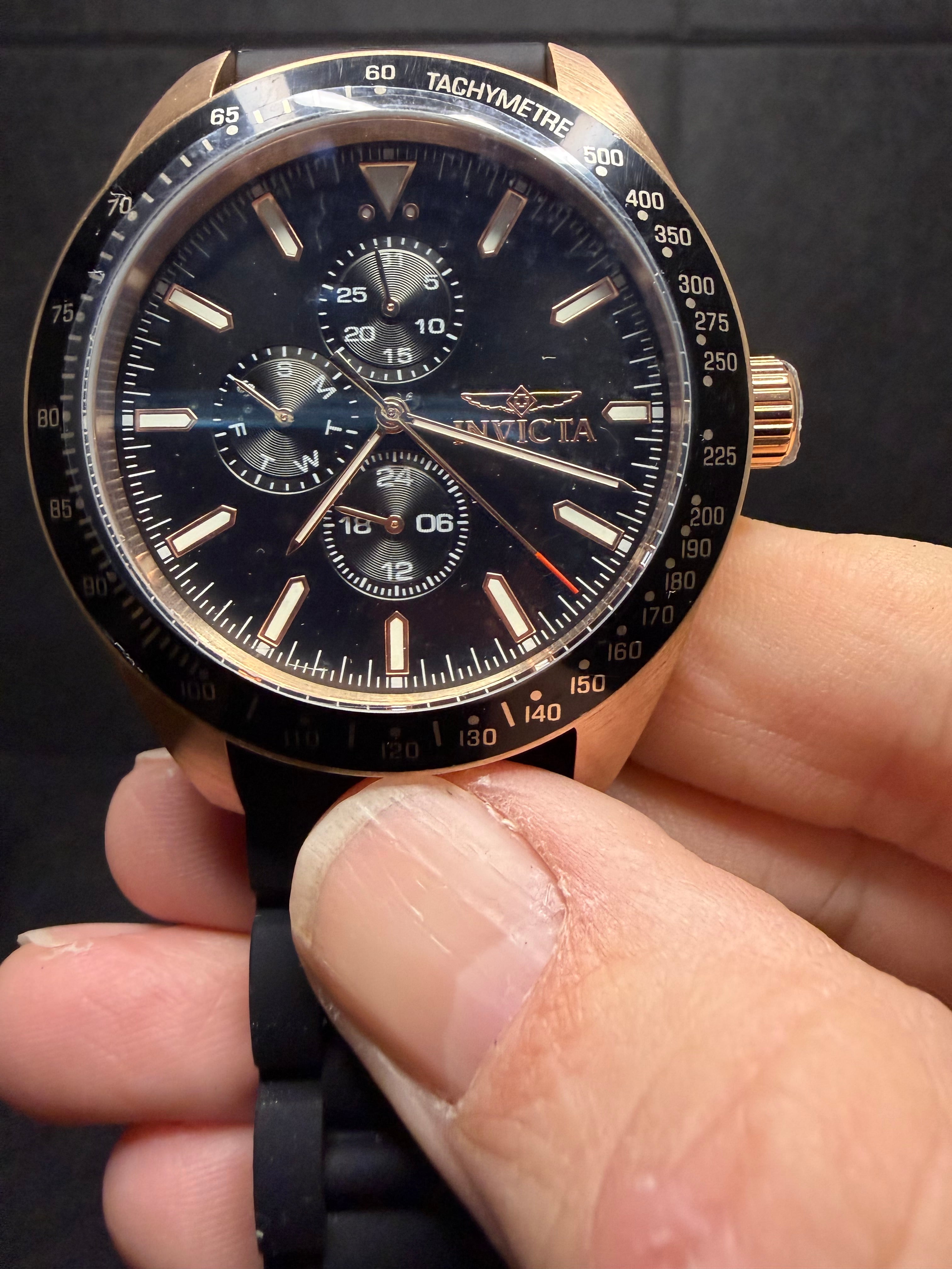 Invicta Aviator 45mm Rose Gold Tone Black Dial Men's Quartz Watch