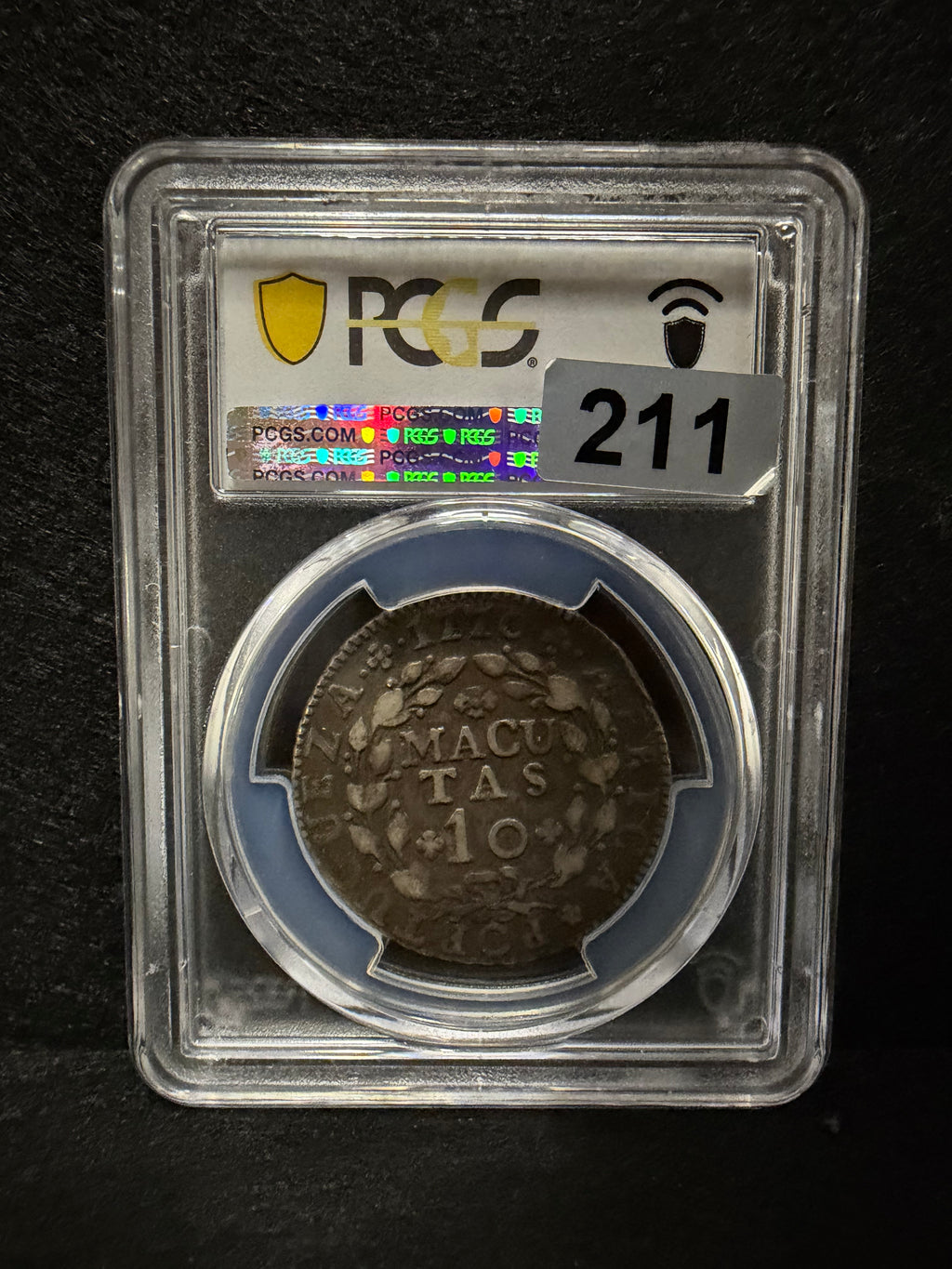 1770 Angola 10 Macutas Silver PCGS VF35 Richard August Coll. Colonial Portuguese