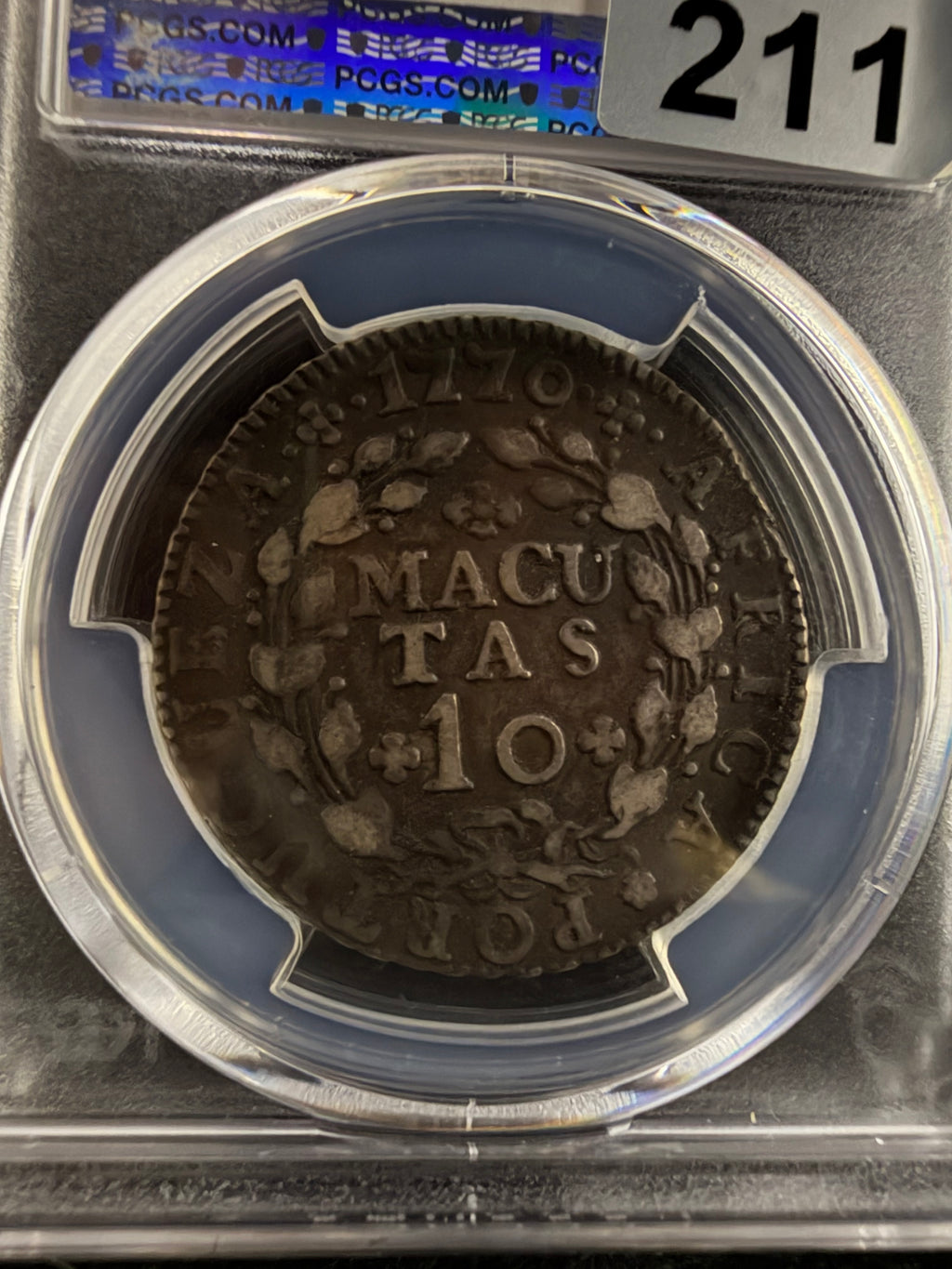 1770 Angola 10 Macutas Silver PCGS VF35 Richard August Coll. Colonial Portuguese
