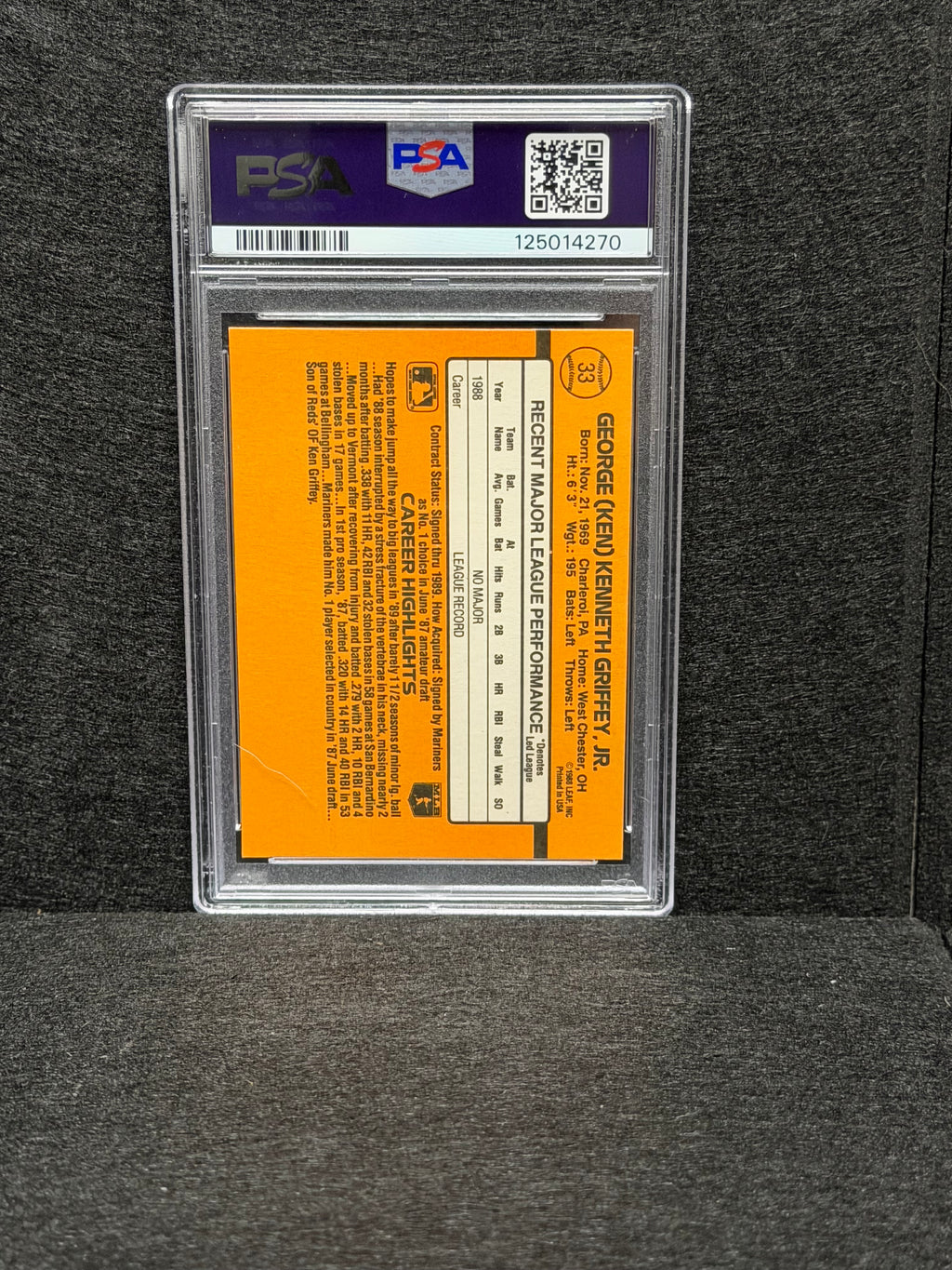 1989 Donruss Ken Griffey Jr Rated Rookie #33 PSA 8 NM-MT HOF